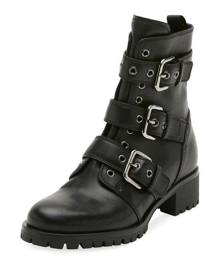 prada black leather buckle moto boots|Black Brushed Leather Combat Boots .